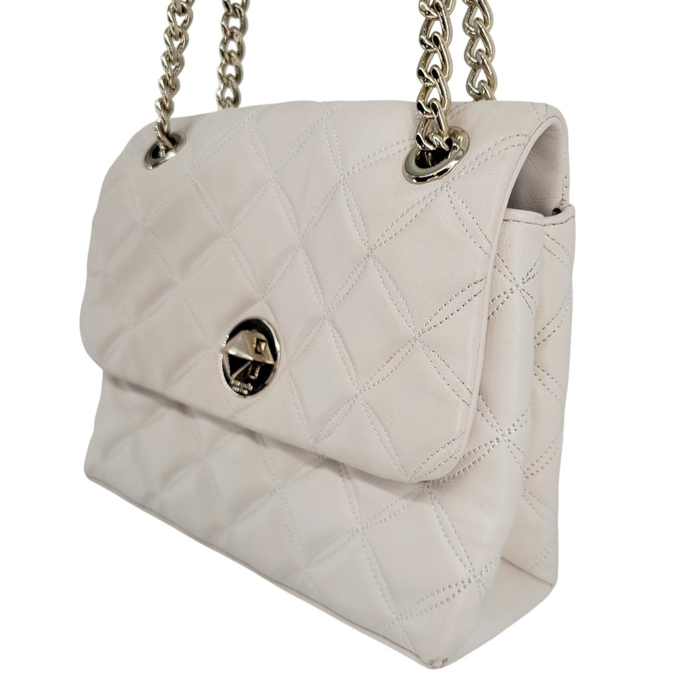 Kate Spade Natalia Quilted Leather Flap Crossbody Shoulder Bag Beige Cream Gold